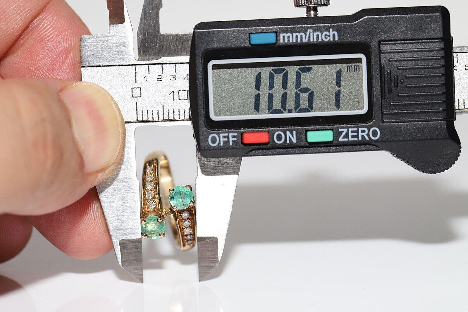 Vintage Circa 1980s 14k Gold Natural Diamond And Emerald Decorated Ring For Sale 3
