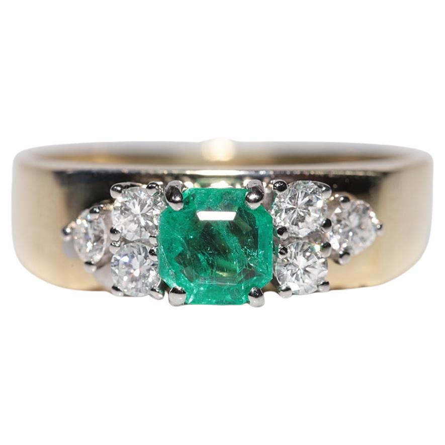 Vintage Circa 1980s 14k Gold Natural Diamond And Emerald Decorated Ring