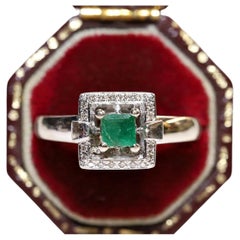 Vintage Circa 1980s 14k Gold Natural Diamond And Emerald Ring 