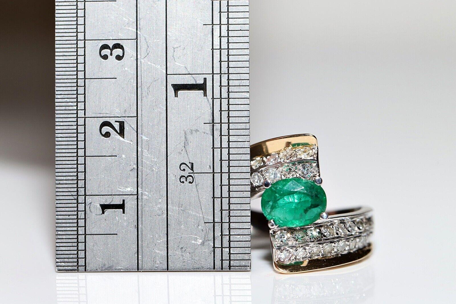 Vintage Circa 1980er Jahre 14k Gold natürlicher Diamant und Smaragd starker Tank-Ring im Angebot 4