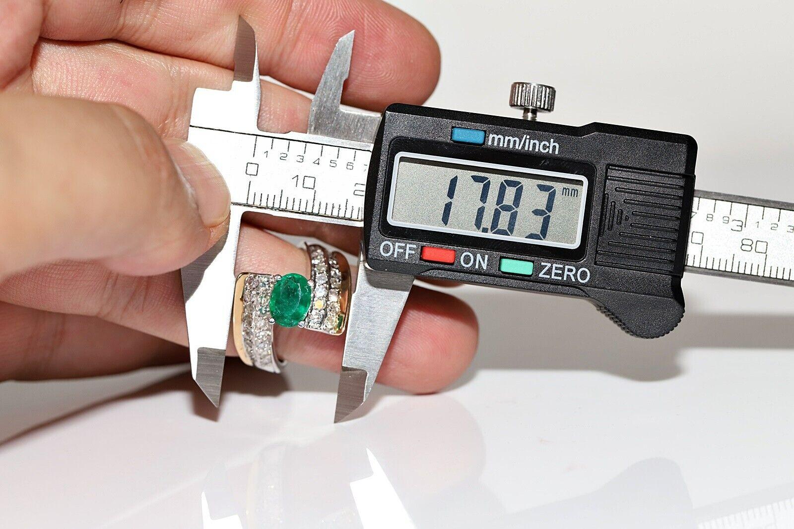 Vintage Circa 1980er Jahre 14k Gold natürlicher Diamant und Smaragd starker Tank-Ring im Angebot 5