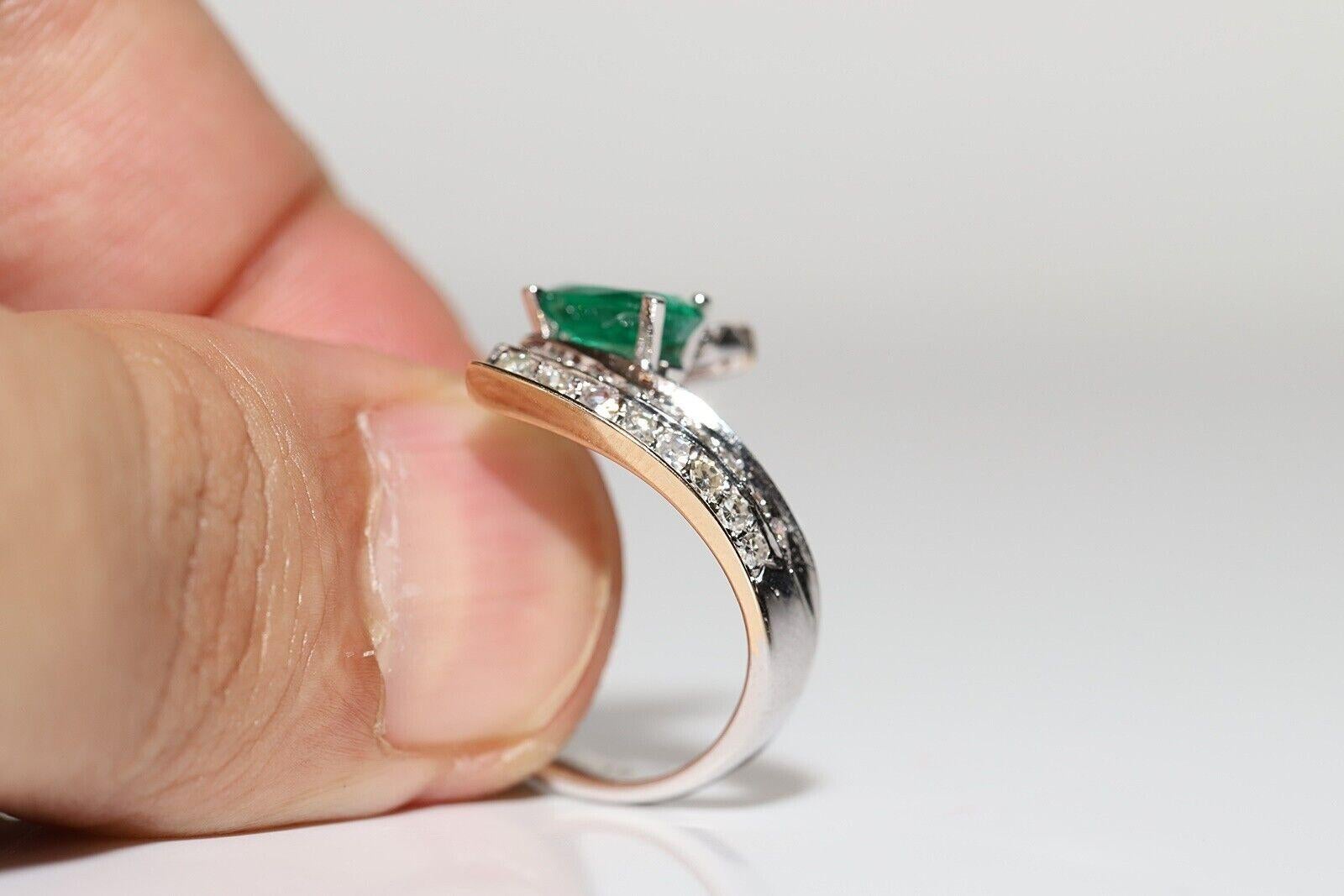 Vintage Circa 1980er Jahre 14k Gold natürlicher Diamant und Smaragd starker Tank-Ring im Angebot 6