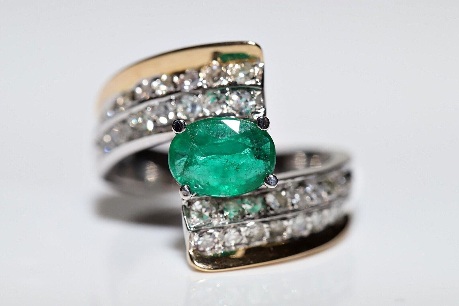 Vintage Circa 1980er Jahre 14k Gold natürlicher Diamant und Smaragd starker Tank-Ring (Einfacher Schliff) im Angebot
