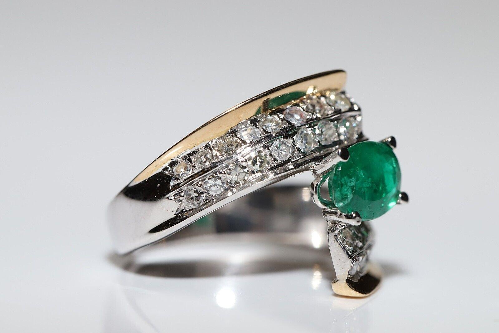 Vintage Circa 1980er Jahre 14k Gold natürlicher Diamant und Smaragd starker Tank-Ring im Zustand „Gut“ im Angebot in Fatih/İstanbul, 34