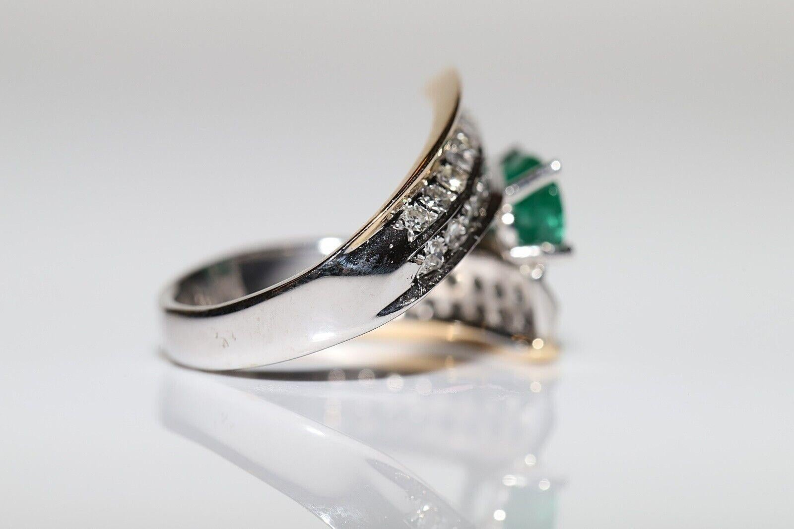 Vintage Circa 1980er Jahre 14k Gold natürlicher Diamant und Smaragd starker Tank-Ring Damen im Angebot