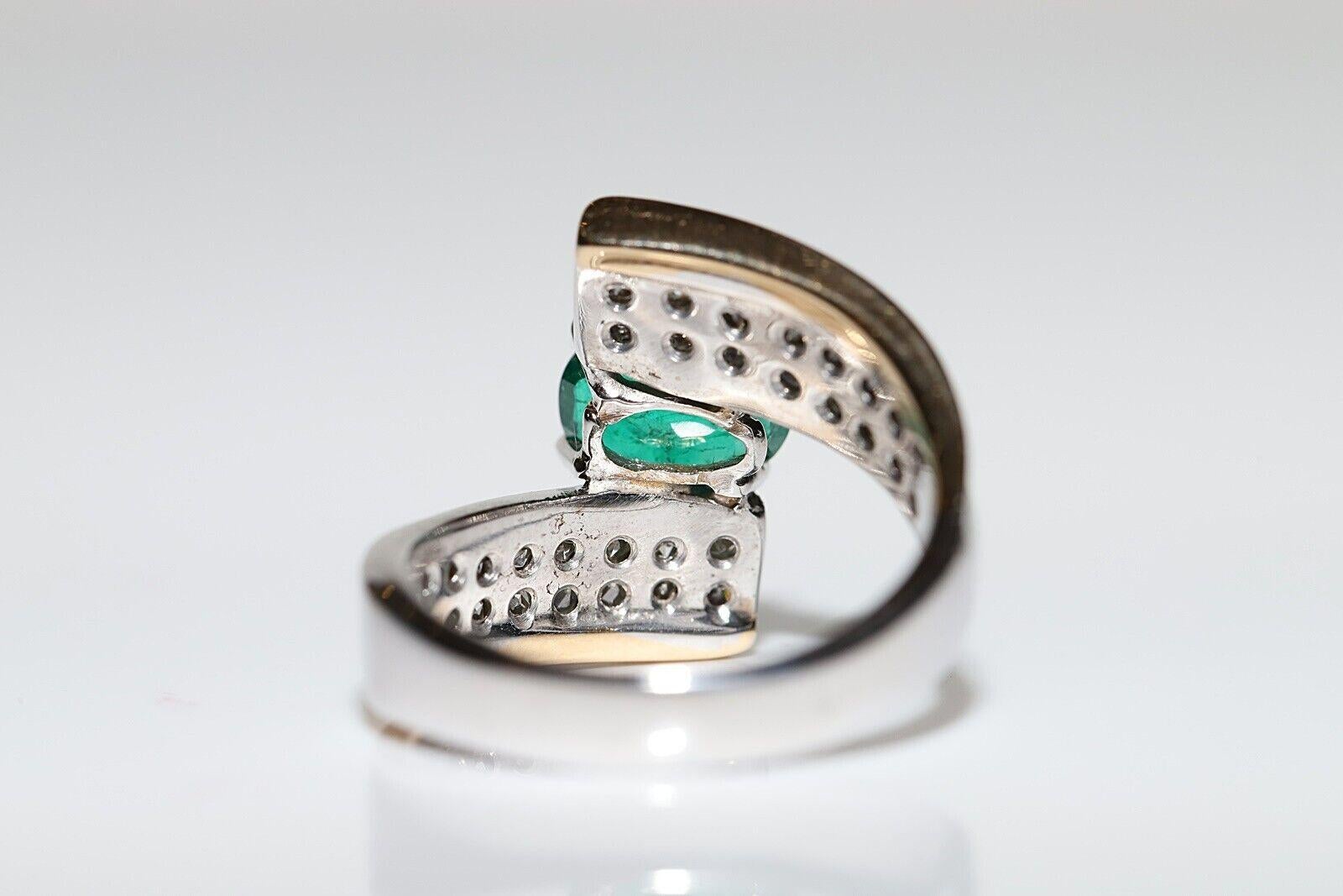 Vintage Circa 1980er Jahre 14k Gold natürlicher Diamant und Smaragd starker Tank-Ring im Angebot 1