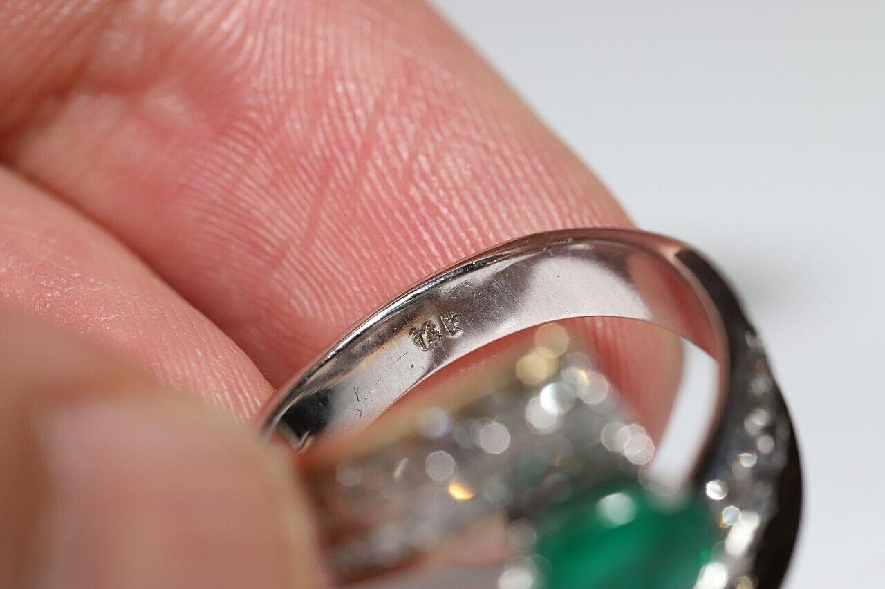 Vintage Circa 1980er Jahre 14k Gold natürlicher Diamant und Smaragd starker Tank-Ring im Angebot 2