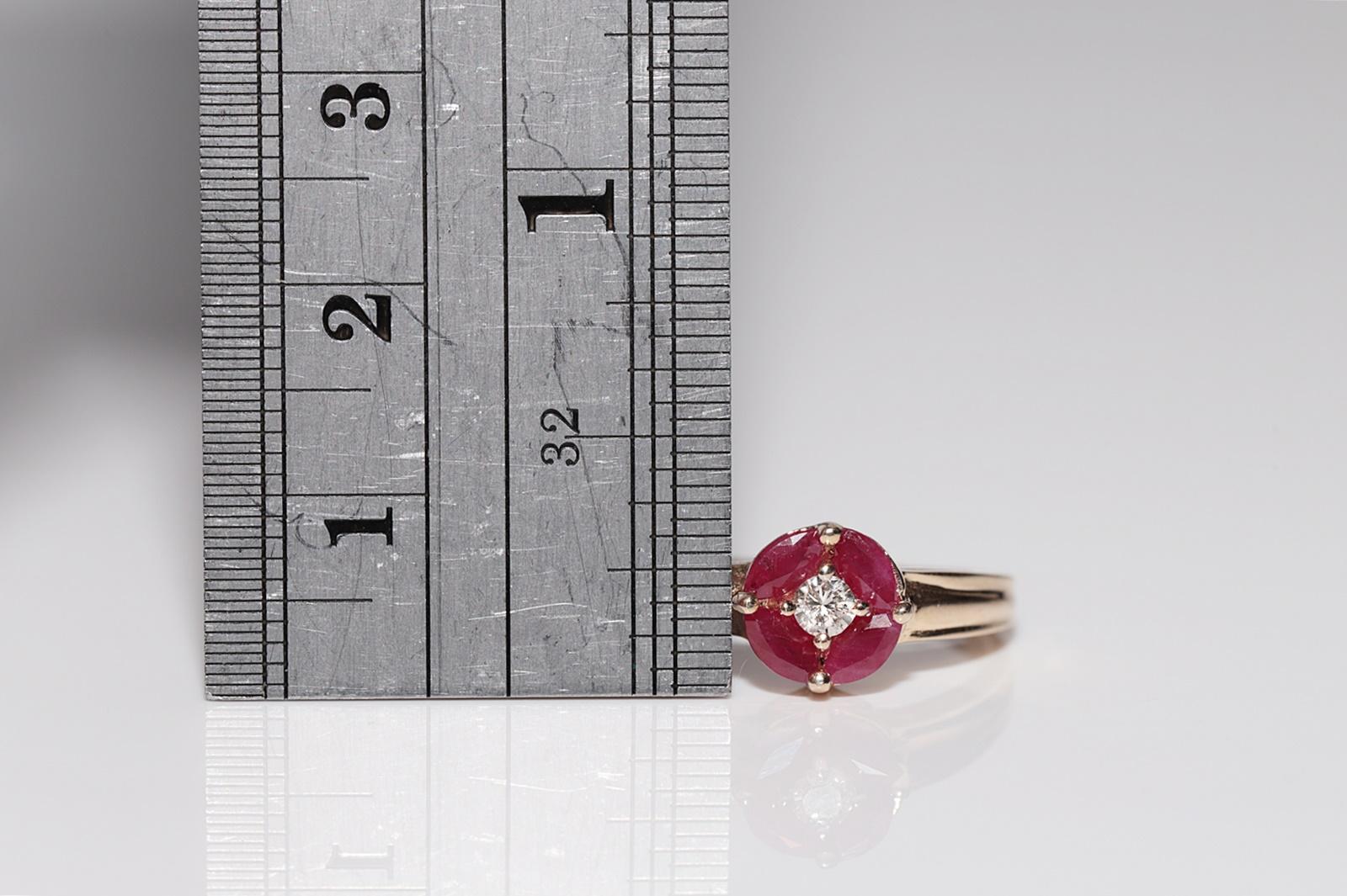 Vintage Circa 1980s 14k Gold Natural Diamond And Marquise Cut Ruby Ring For Sale 5