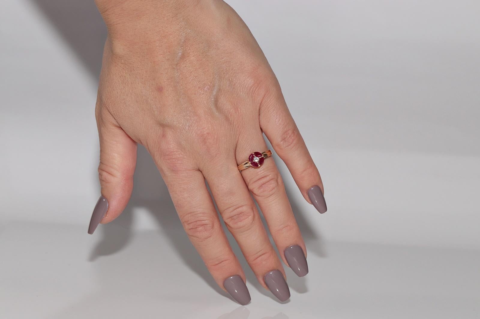 Vintage Circa 1980s 14k Gold Natural Diamond And Marquise Cut Ruby Ring For Sale 8