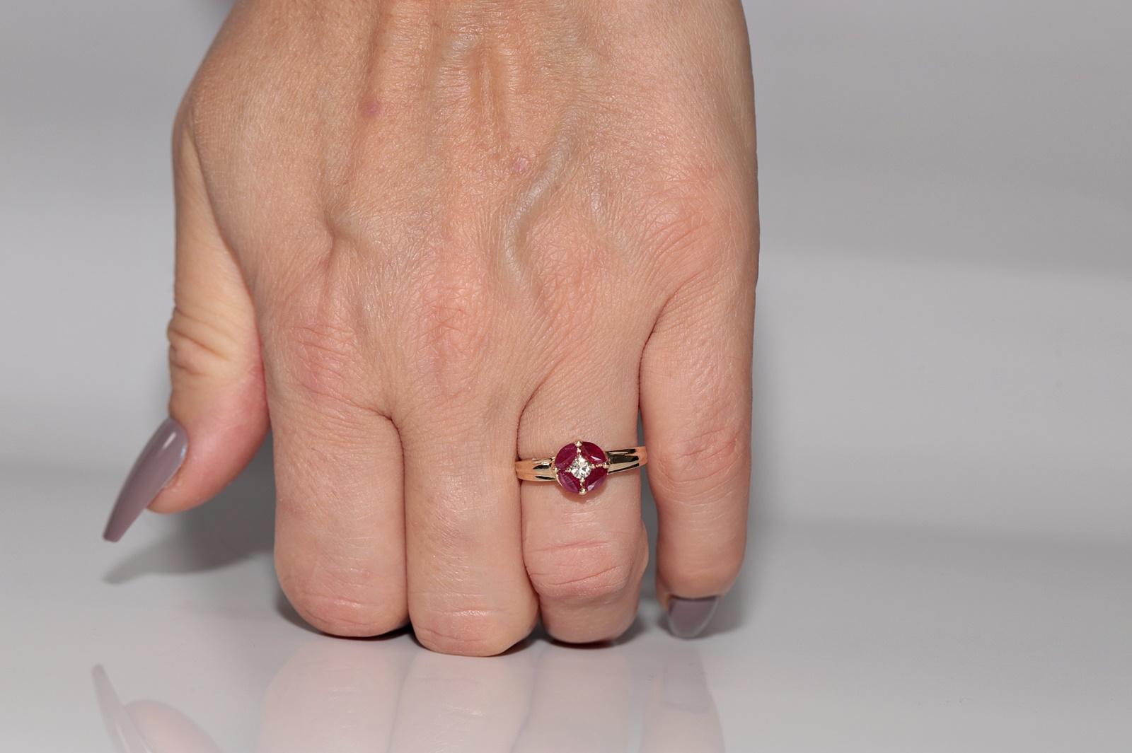 Vintage Circa 1980s 14k Gold Natural Diamond And Marquise Cut Ruby Ring For Sale 9