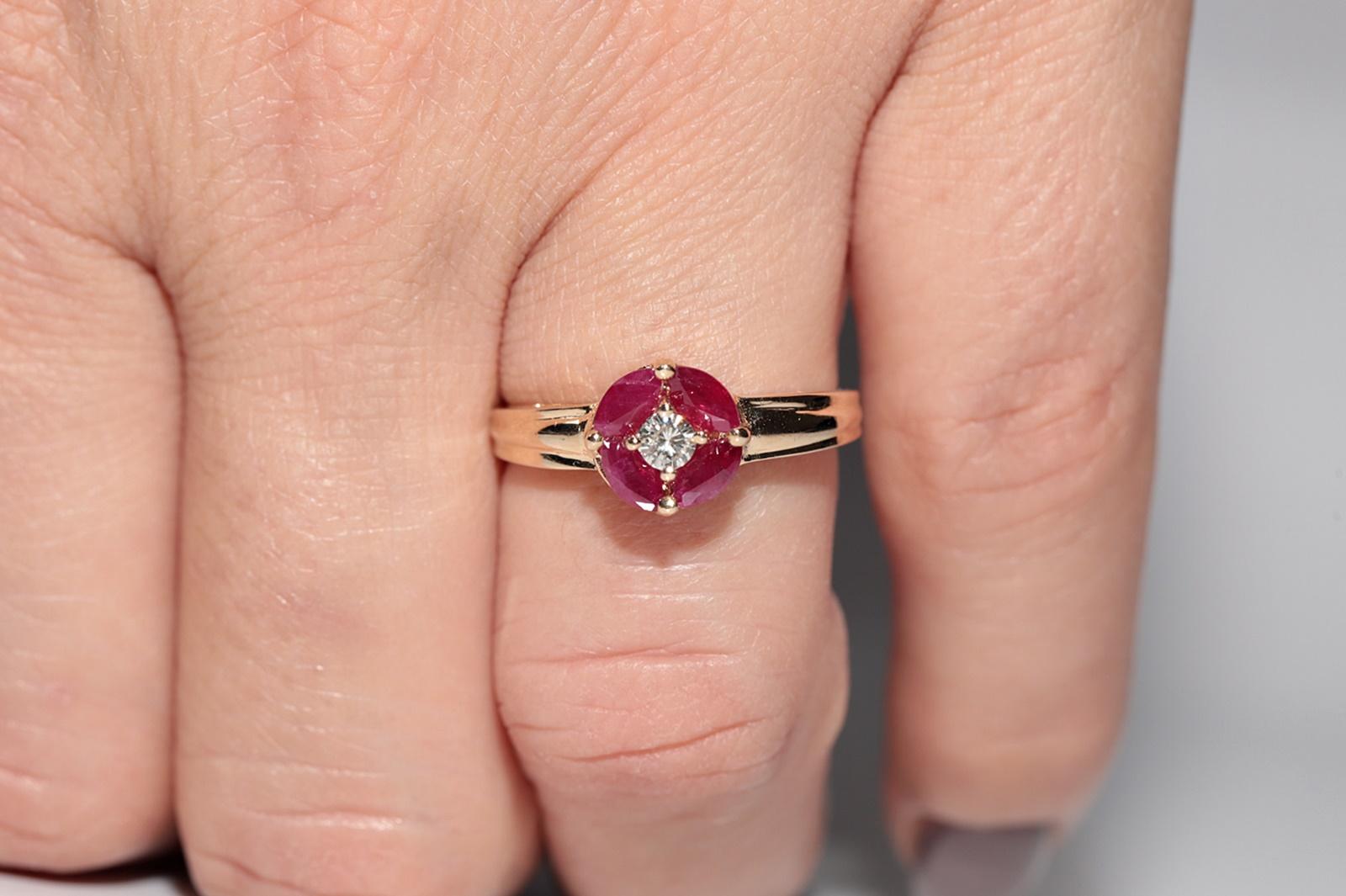 Vintage Circa 1980s 14k Gold Natural Diamond And Marquise Cut Ruby Ring For Sale 10