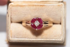Vintage Circa 1980s 14k Gold Natural Diamond And Marquise Cut Ruby Ring