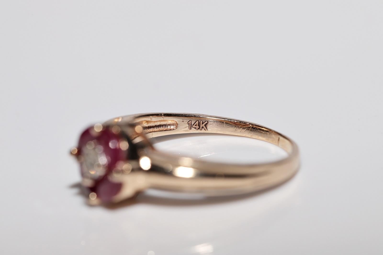 Vintage Circa 1980s 14k Gold Natural Diamond And Marquise Cut Ruby Ring For Sale 4