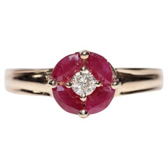 Vintage Circa 1980s 14k Gold Natural Diamond And Marquise Cut Ruby Ring