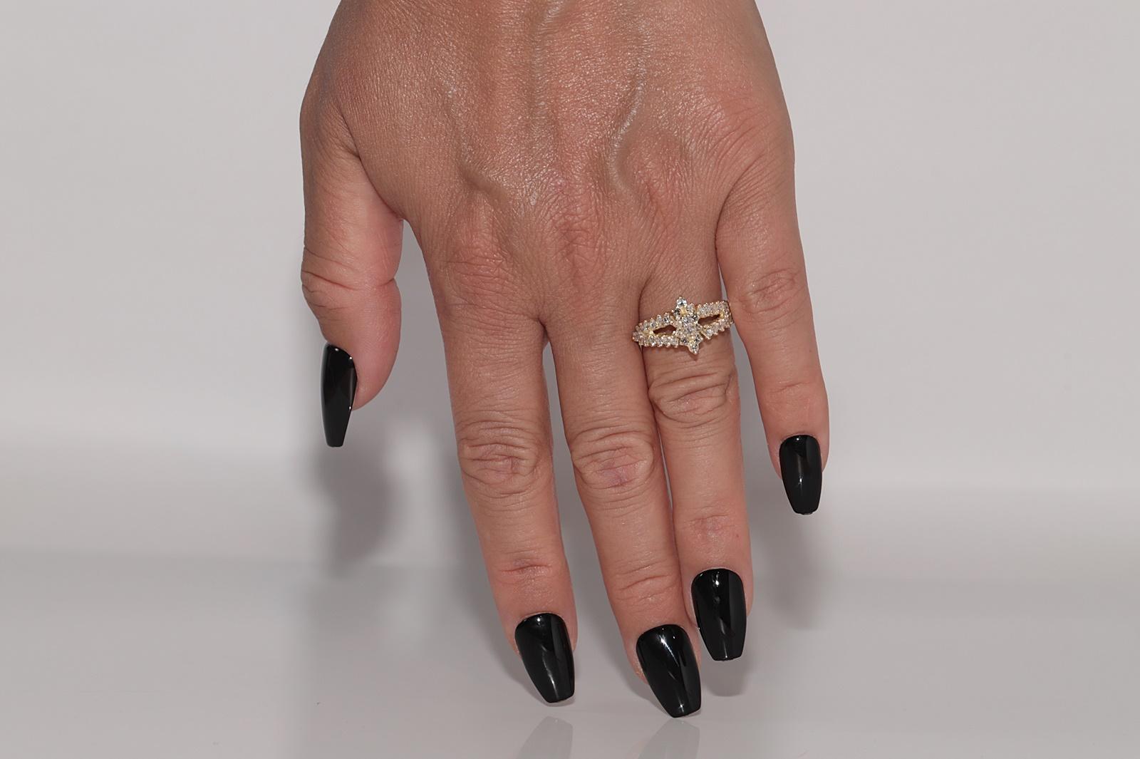 Vintage Circa 1980s 14k Gold Natural Diamond And Navette Ring For Sale 6