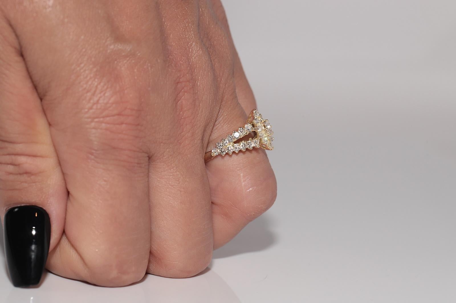 Vintage Circa 1980s 14k Gold Natural Diamond And Navette Ring For Sale 9