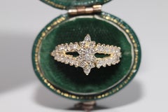 Vintage Circa 1980s 14k Gold Natural Diamond And Navette Ring