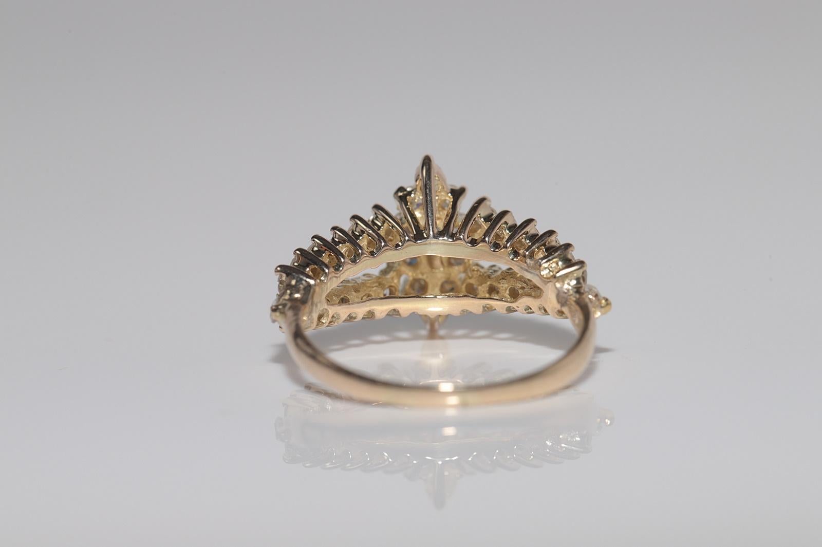 Vintage Circa 1980s 14k Gold Natural Diamond And Navette Ring For Sale 3