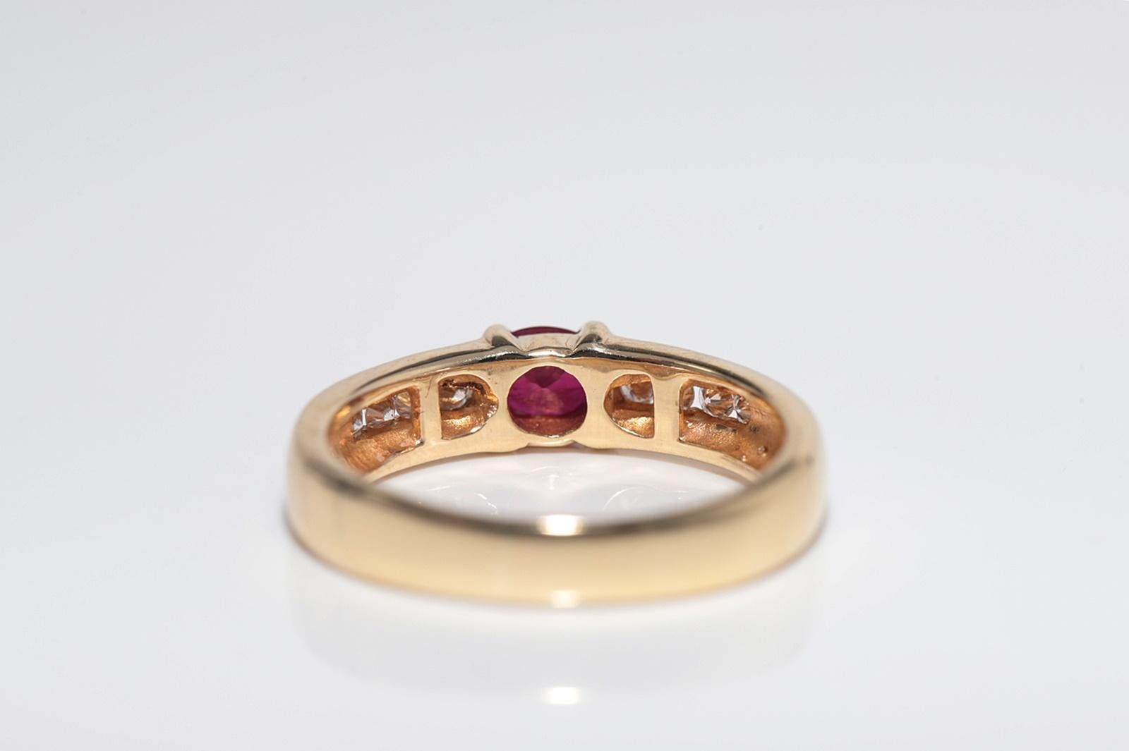 Anello a fascia in oro 14k con diamanti naturali e rubini taglio ovale, vintage, circa anni '80 in vendita 6