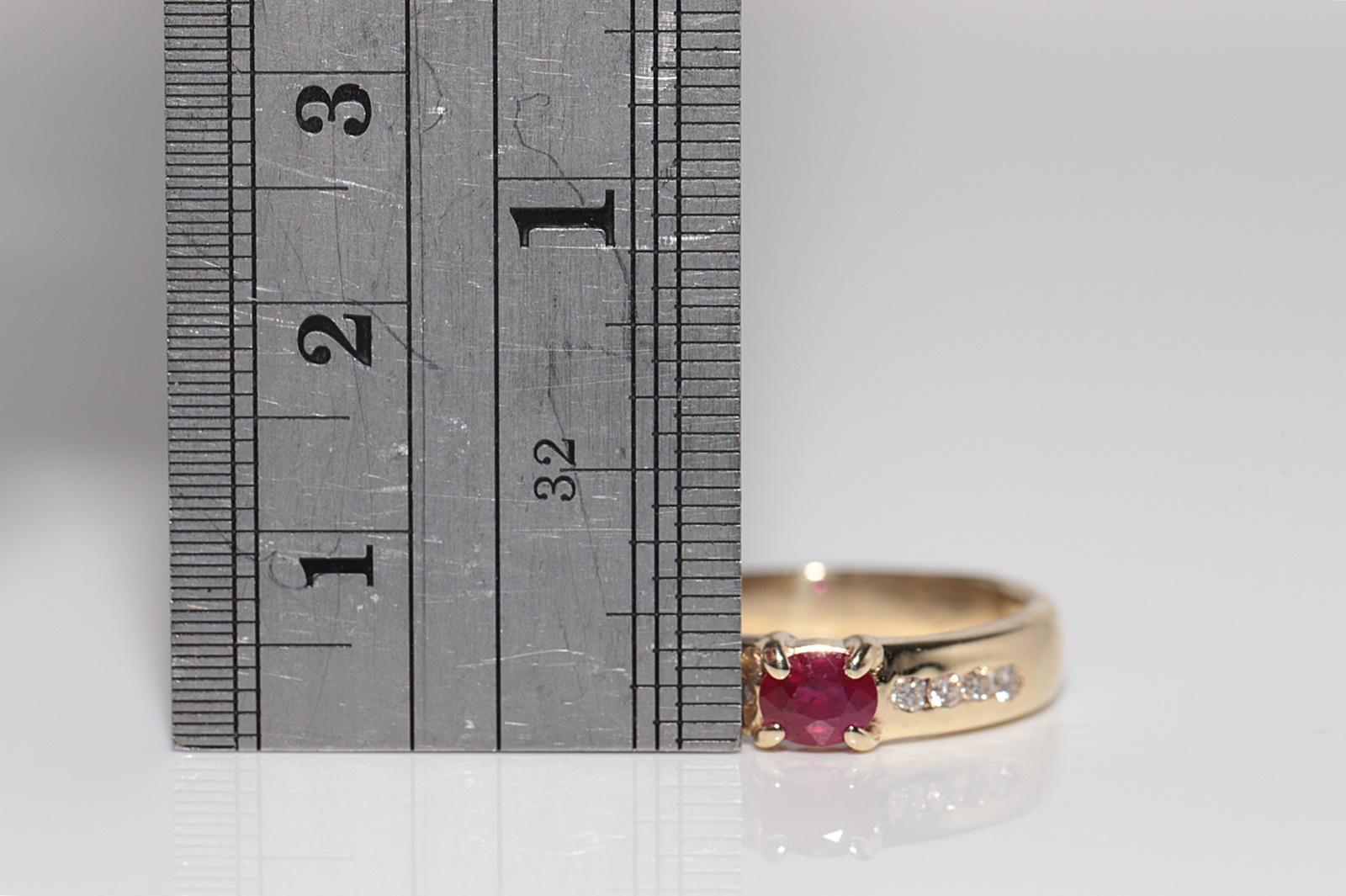 Anello a fascia in oro 14k con diamanti naturali e rubini taglio ovale, vintage, circa anni '80 in vendita 10