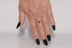 Vintage Circa 1980s 14k Gold Natural Diamond And Oval Cut Ruby Band Ring