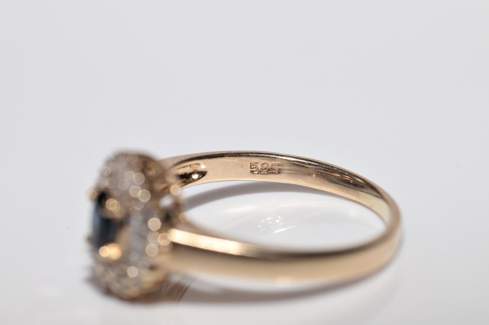 Vintage Circa 1980s 14k Gold Natural Diamond And Oval Cut Sapphire Ring im Angebot 8