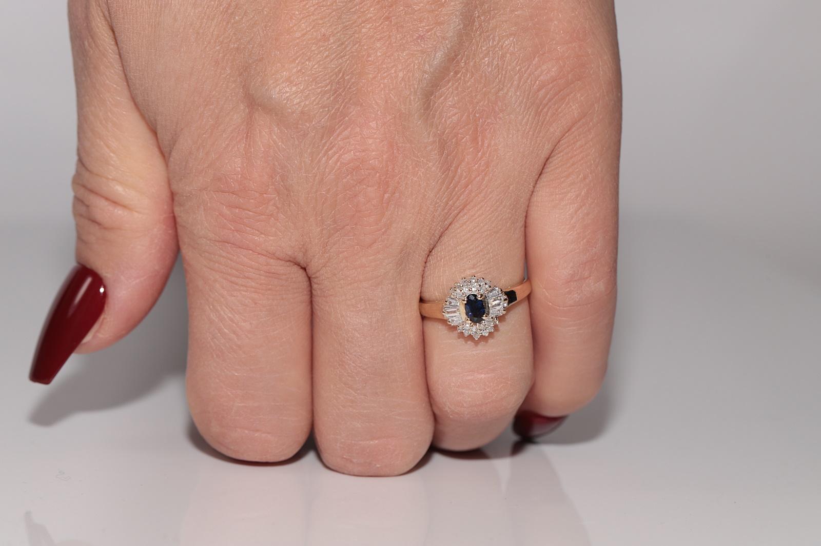 Vintage Circa 1980s 14k Gold Natural Diamond And Oval Cut Sapphire Ring im Zustand „Gut“ im Angebot in Fatih/İstanbul, 34