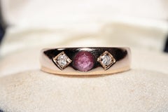 Vintage Circa 1980s 14k Gold Natural Diamond And Ruby Decorated Band Ring
