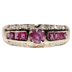 Vintage Circa 1980s 14k Gold Natural Diamond And Ruby Decorated Band Ring