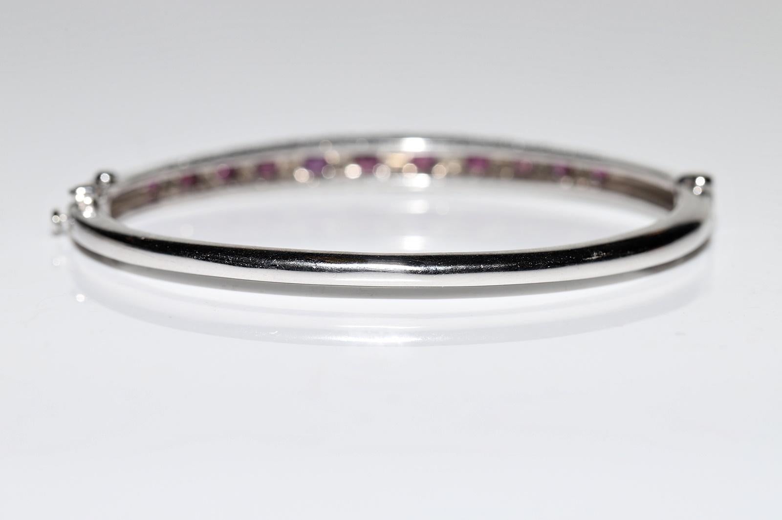Vintage Circa 1980s 14k Gold Natural Diamond And Ruby Decorated Bangle Bracelet  For Sale 11