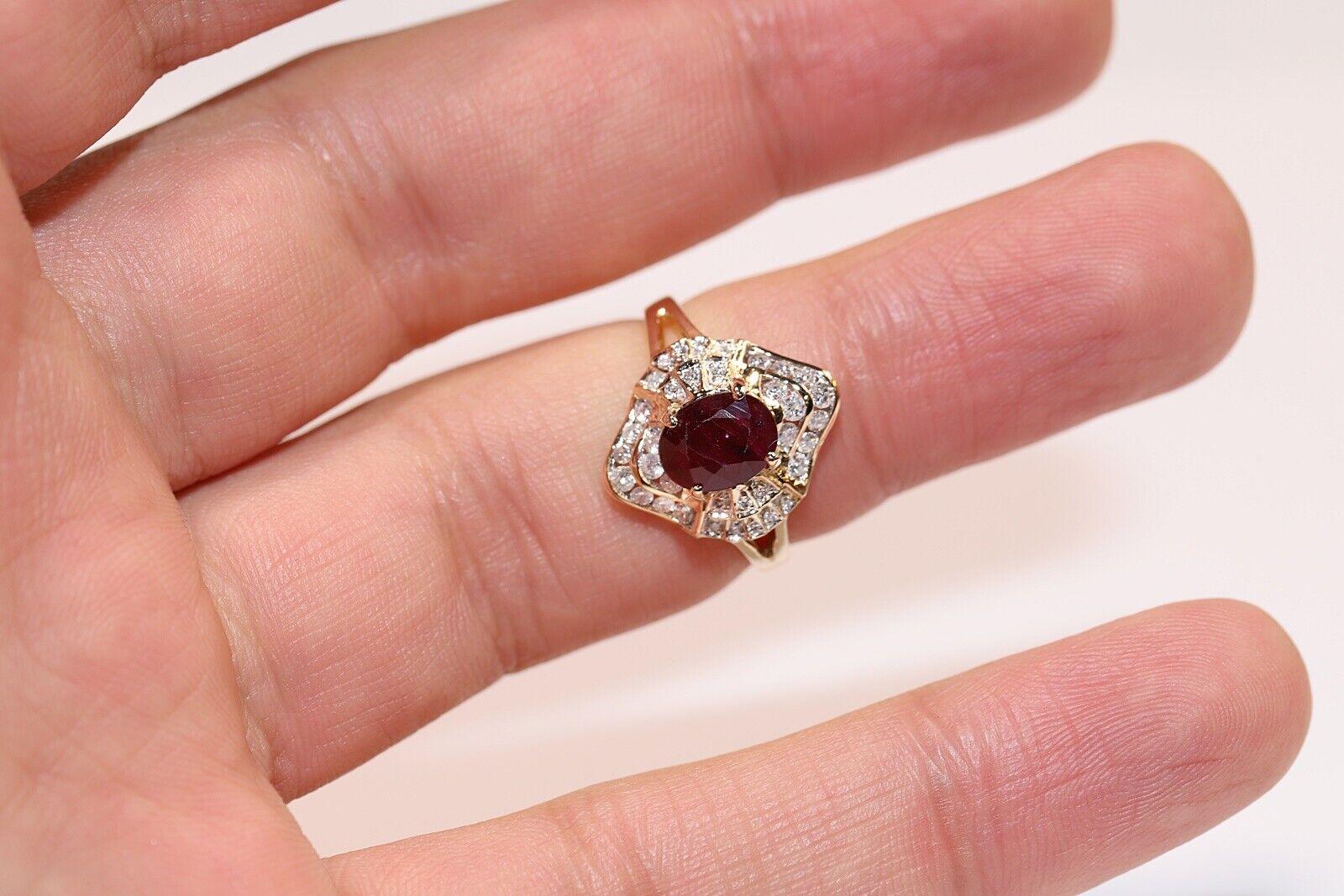 Vintage Circa 1980s 14k Gold Natural Diamond And Ruby Decorated Navette Ring For Sale 5