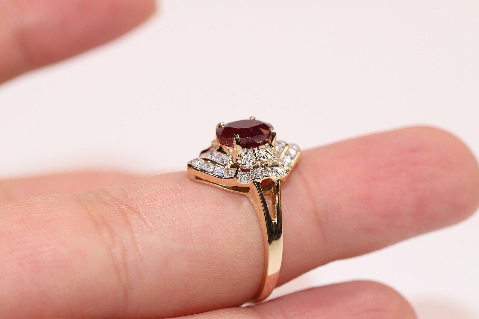 Vintage Circa 1980s 14k Gold Natural Diamond And Ruby Decorated Navette Ring For Sale 6