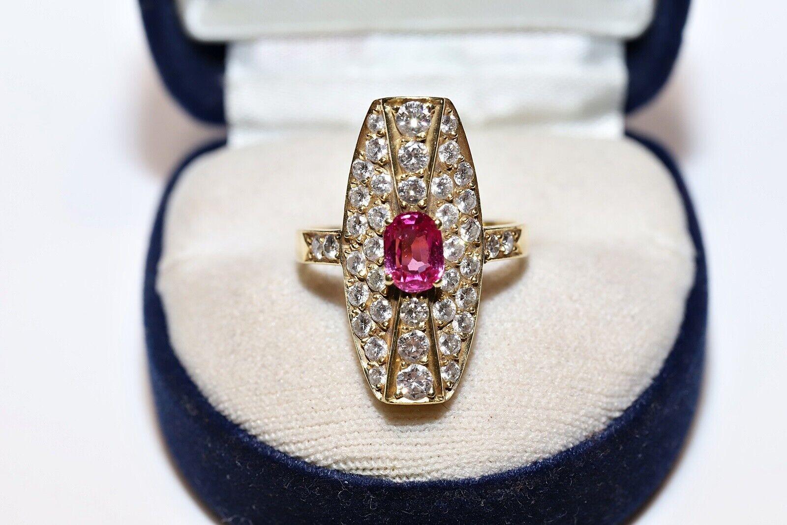 Vintage Circa 1980s 14k Gold Natural Diamond And Ruby Decorated Navette Ring  For Sale 7