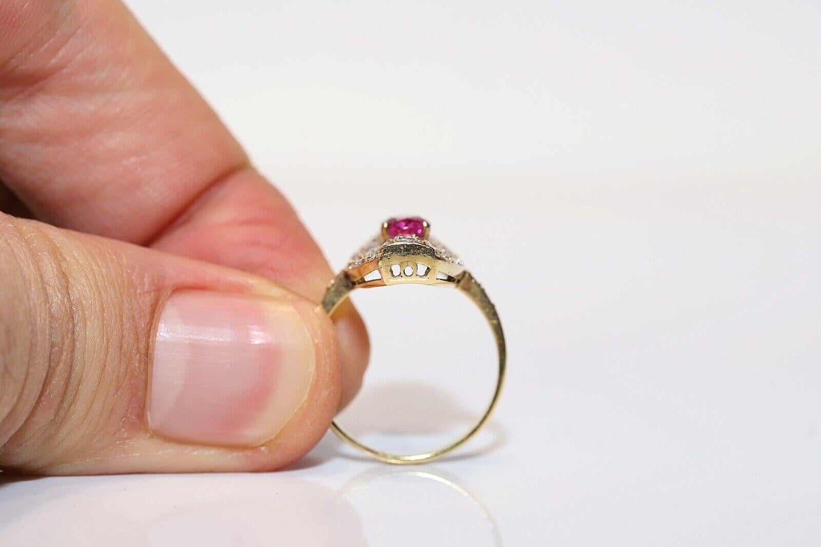 Retro Vintage Circa 1980s 14k Gold Natural Diamond And Ruby Decorated Navette Ring  For Sale