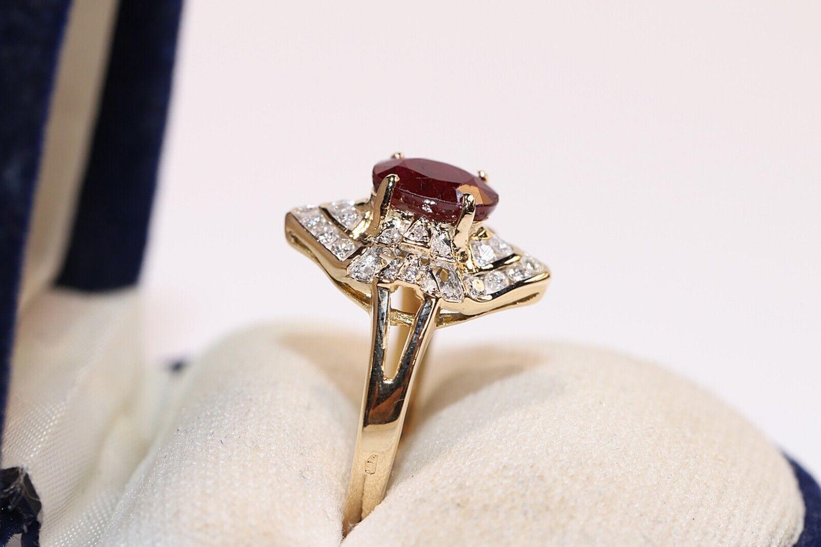 Retro Vintage Circa 1980s 14k Gold Natural Diamond And Ruby Decorated Navette Ring For Sale