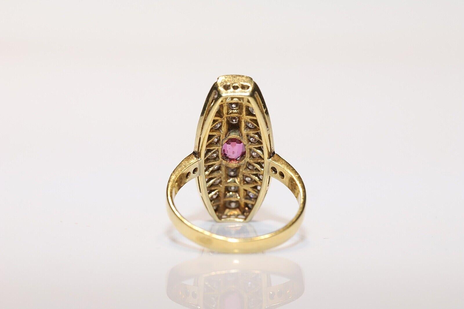 Vintage Circa 1980s 14k Gold Natural Diamond And Ruby Decorated Navette Ring  For Sale 2