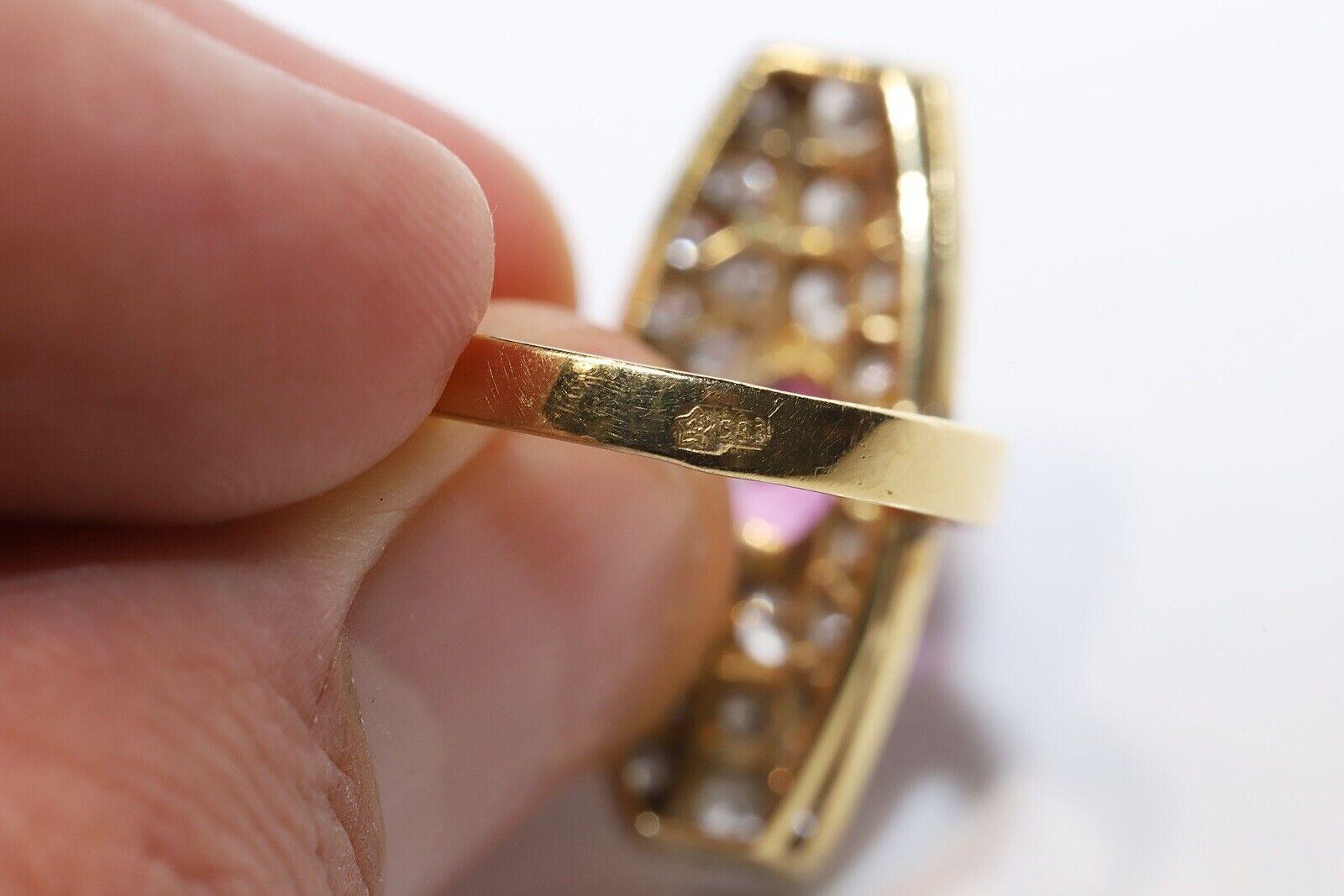 Vintage Circa 1980er Jahre 14k Gold natürlicher Diamant und Rubin Dekorierter Navette Ring im Angebot 3