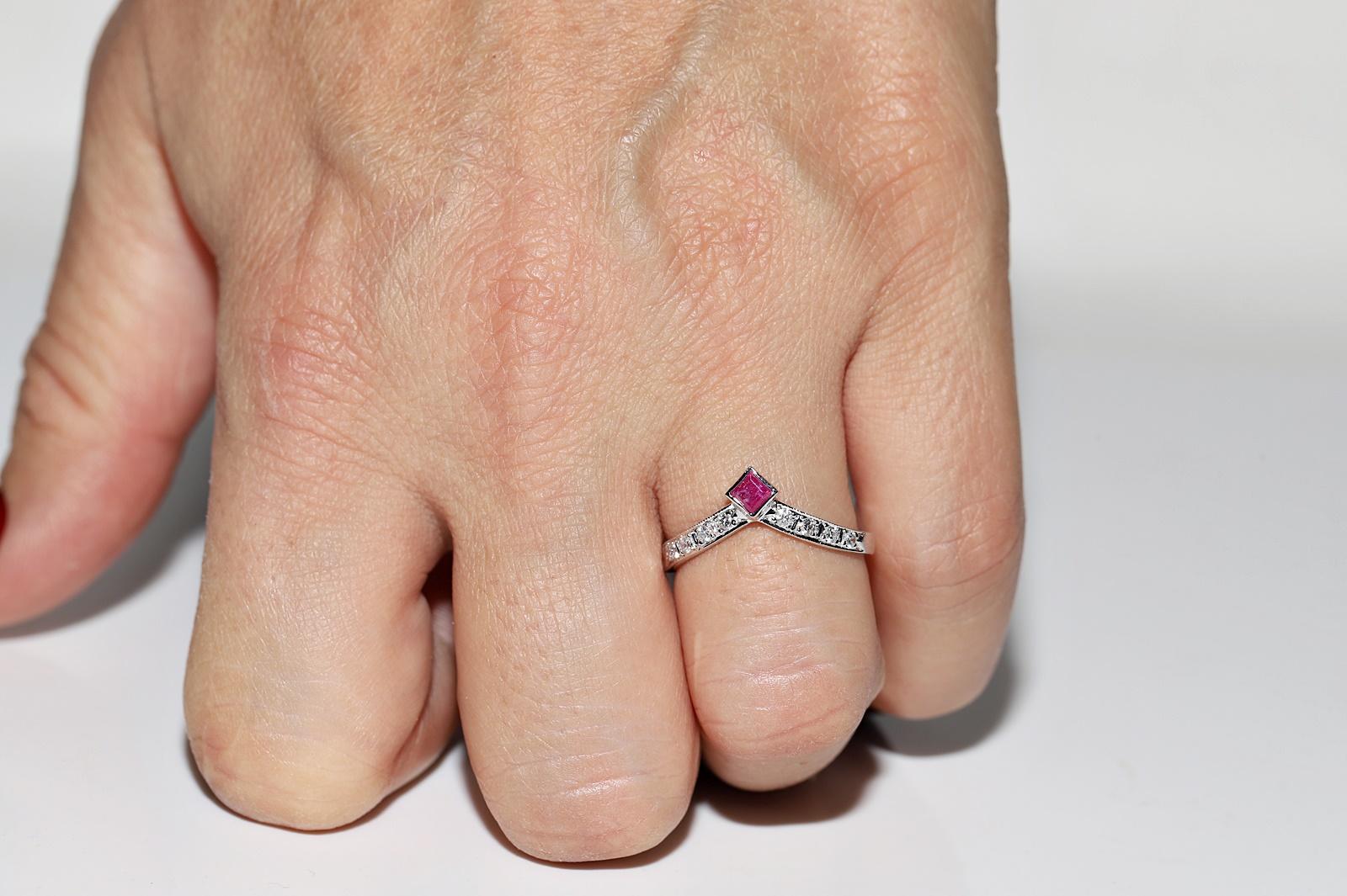 Rétro Anello decorato con diamanti naturali e rubini in oro 14k, CIRCA 1980 in vendita