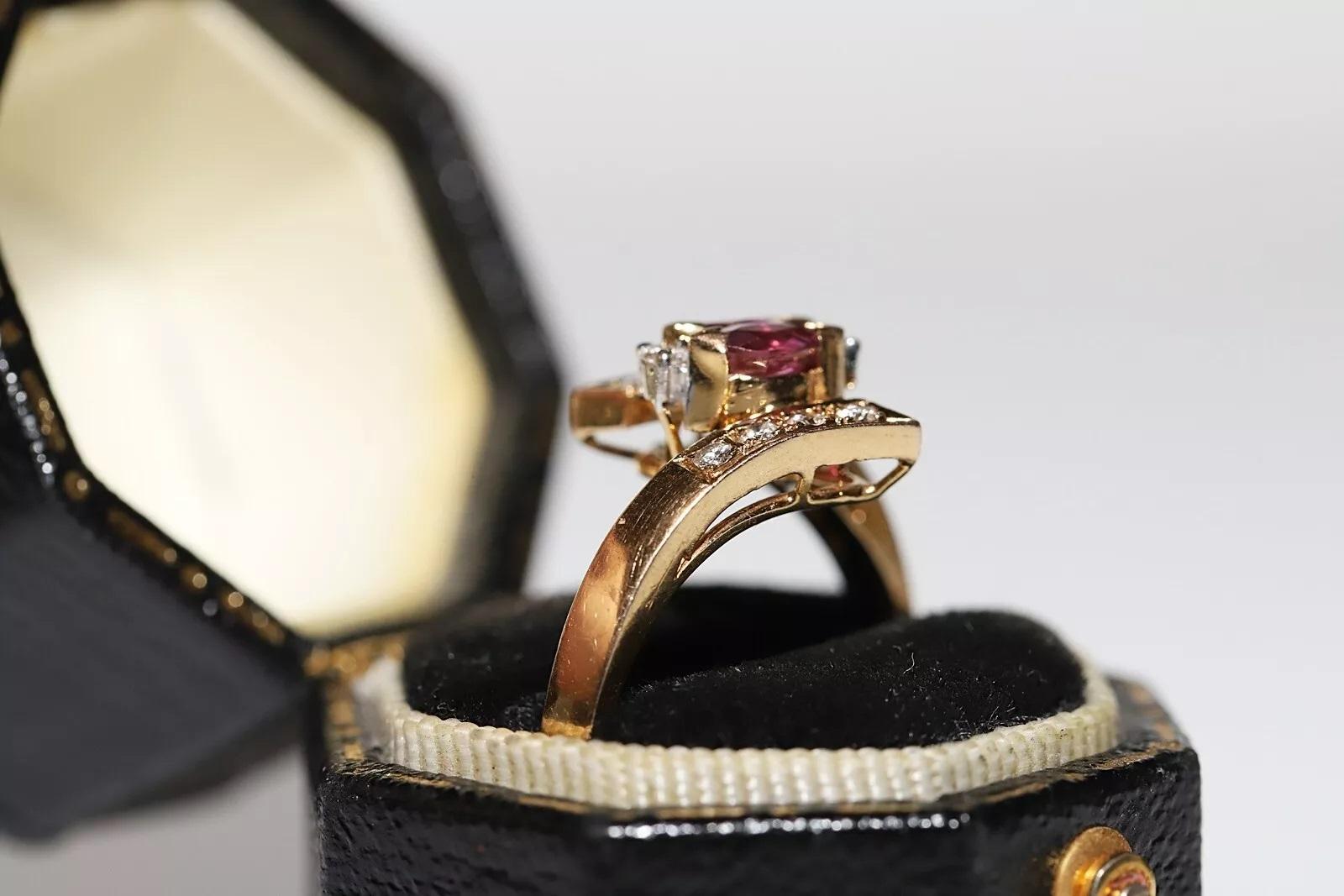 Rétro Anello decorato con diamanti naturali e rubini in oro 14k, CIRCA 1980 in vendita