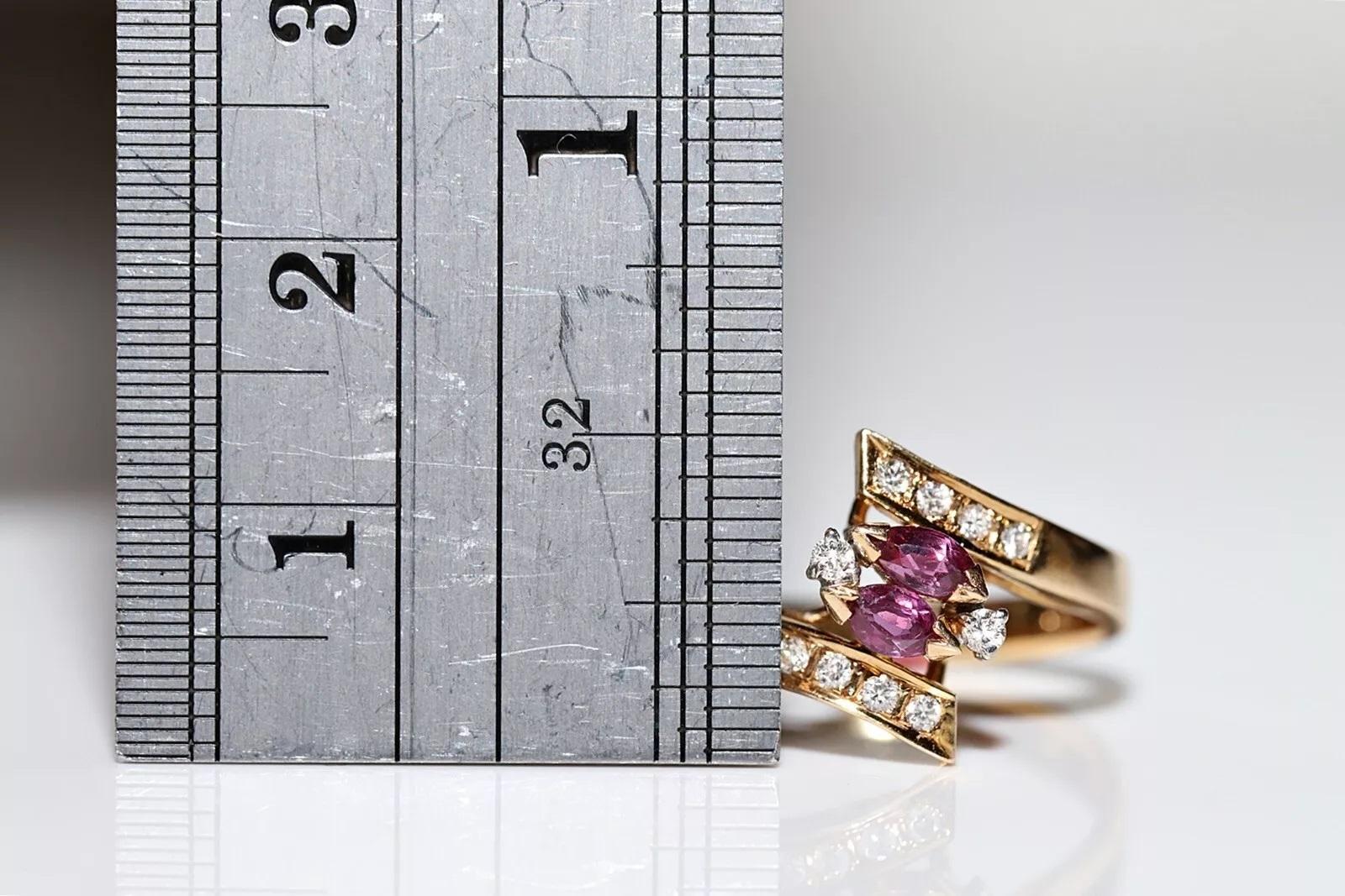 Anello decorato con diamanti naturali e rubini in oro 14k, CIRCA 1980 In condizioni buone in vendita a Fatih/İstanbul, 34