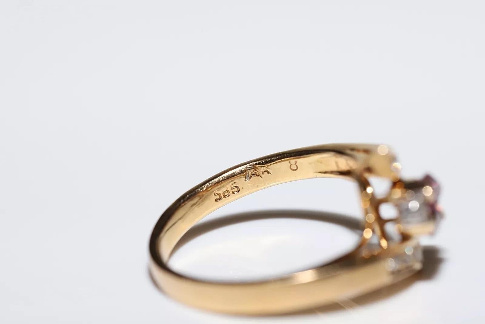 Donna Anello decorato con diamanti naturali e rubini in oro 14k, CIRCA 1980 in vendita