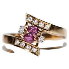 Vintage Circa 1980s 14k Gold Natural Diamond And Ruby Decorated Ring