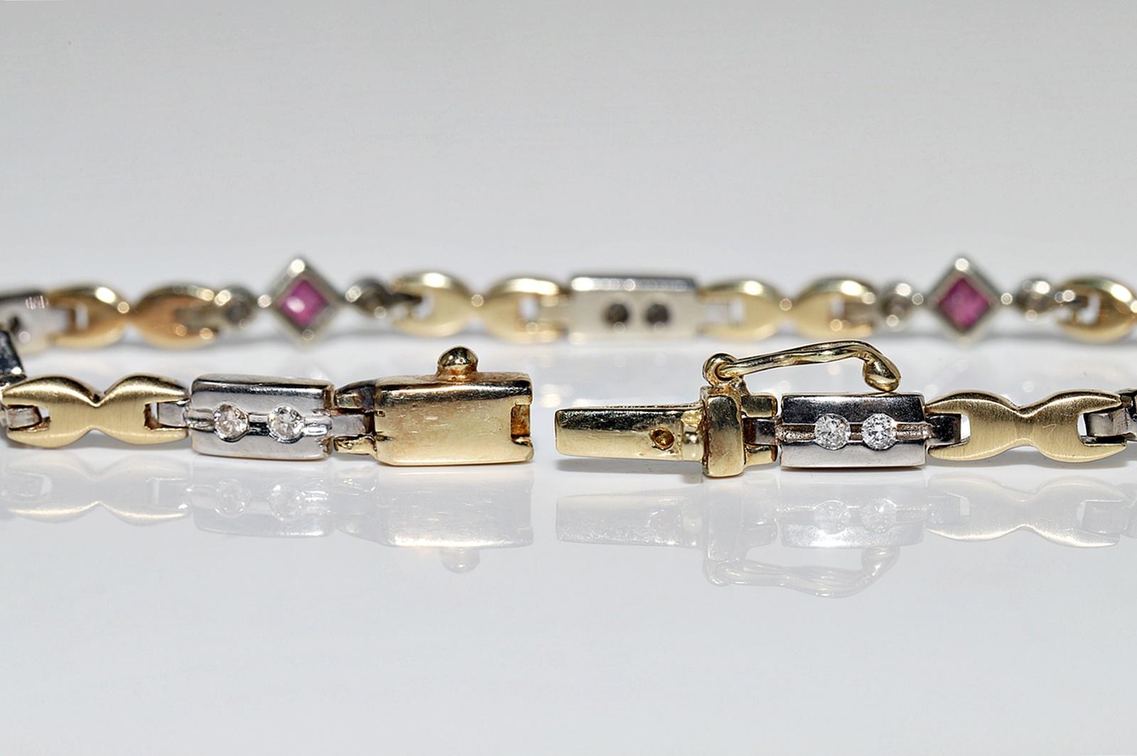 Vintage Circa 1980s 14k Gold Natural Diamond And Ruby Decorated Tennis Bracelet  For Sale 4
