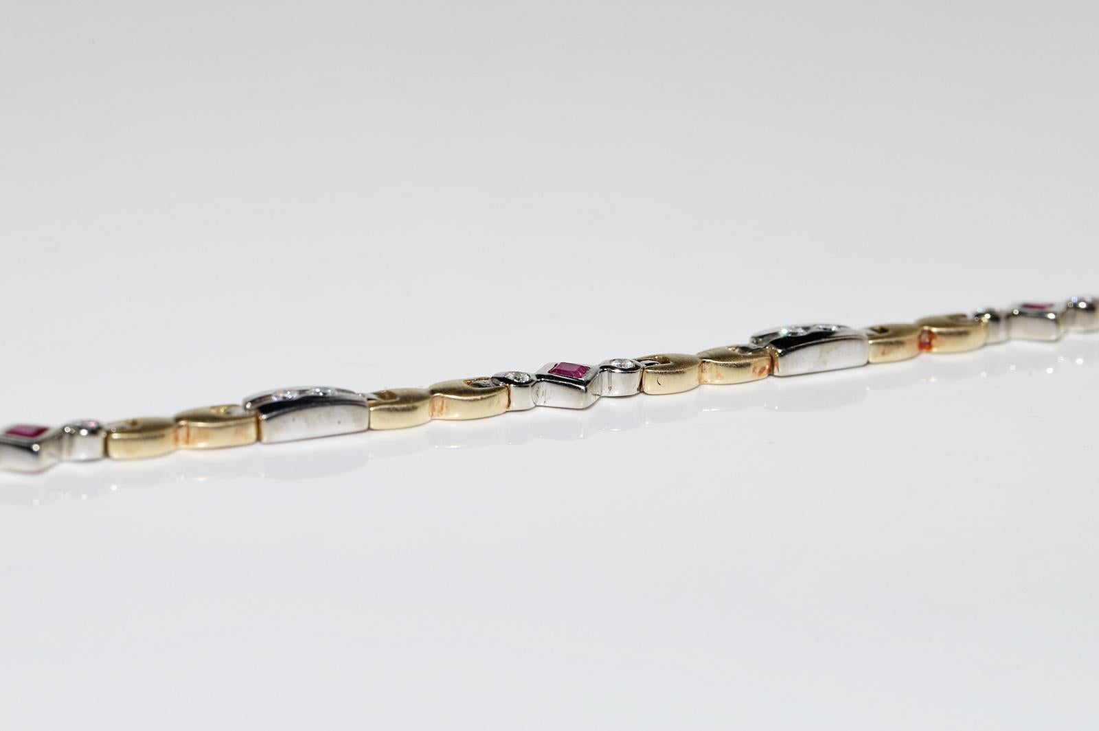 Vintage Circa 1980er Jahre 14k Gold natürlicher Diamant und Rubin verziertes Tennisarmband 5