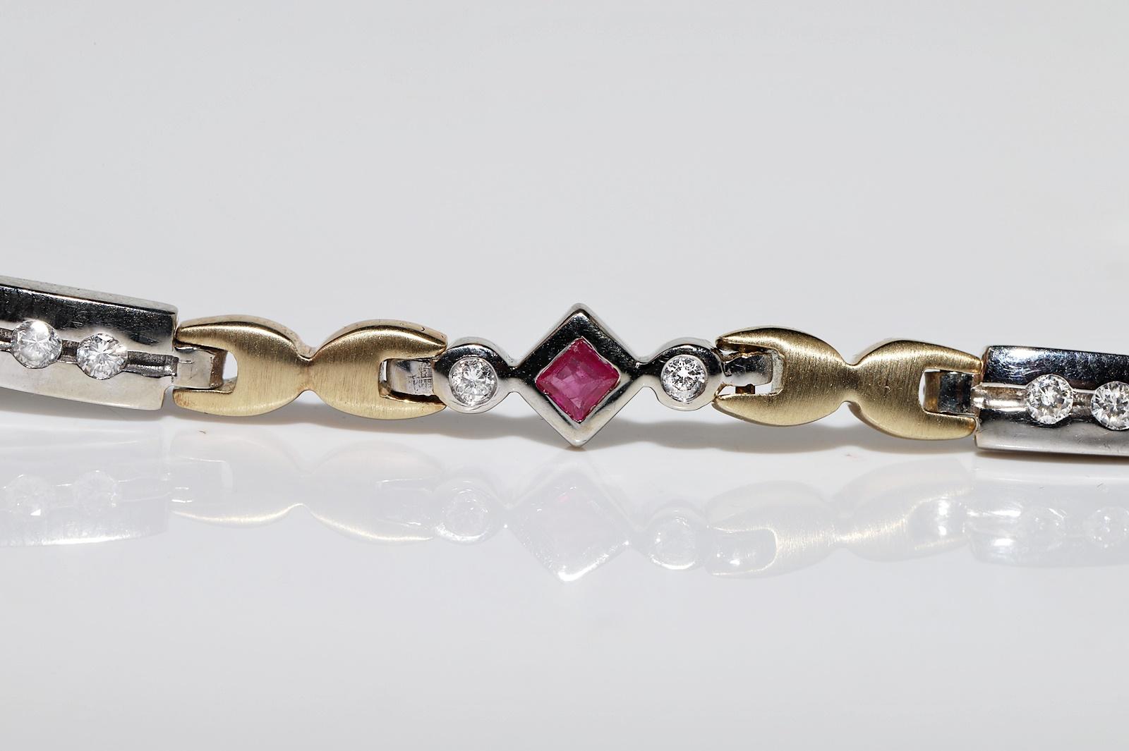Vintage Circa 1980s 14k Gold Natural Diamond And Ruby Decorated Tennis Bracelet  For Sale 6