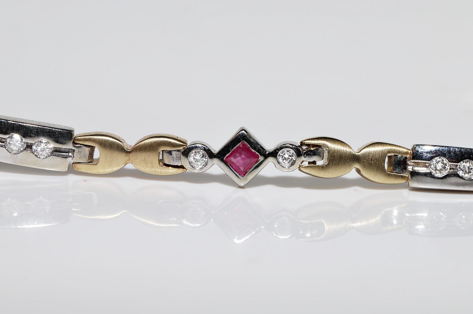 Vintage Circa 1980er Jahre 14k Gold natürlicher Diamant und Rubin verziertes Tennisarmband 6