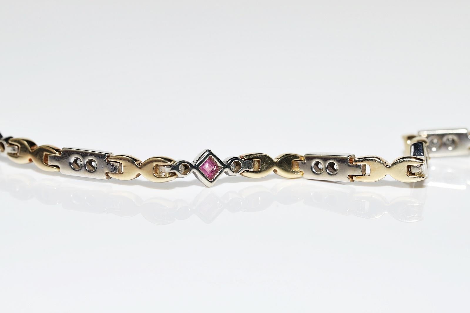 Vintage Circa 1980s 14k Gold Natural Diamond And Ruby Decorated Tennis Bracelet  For Sale 8