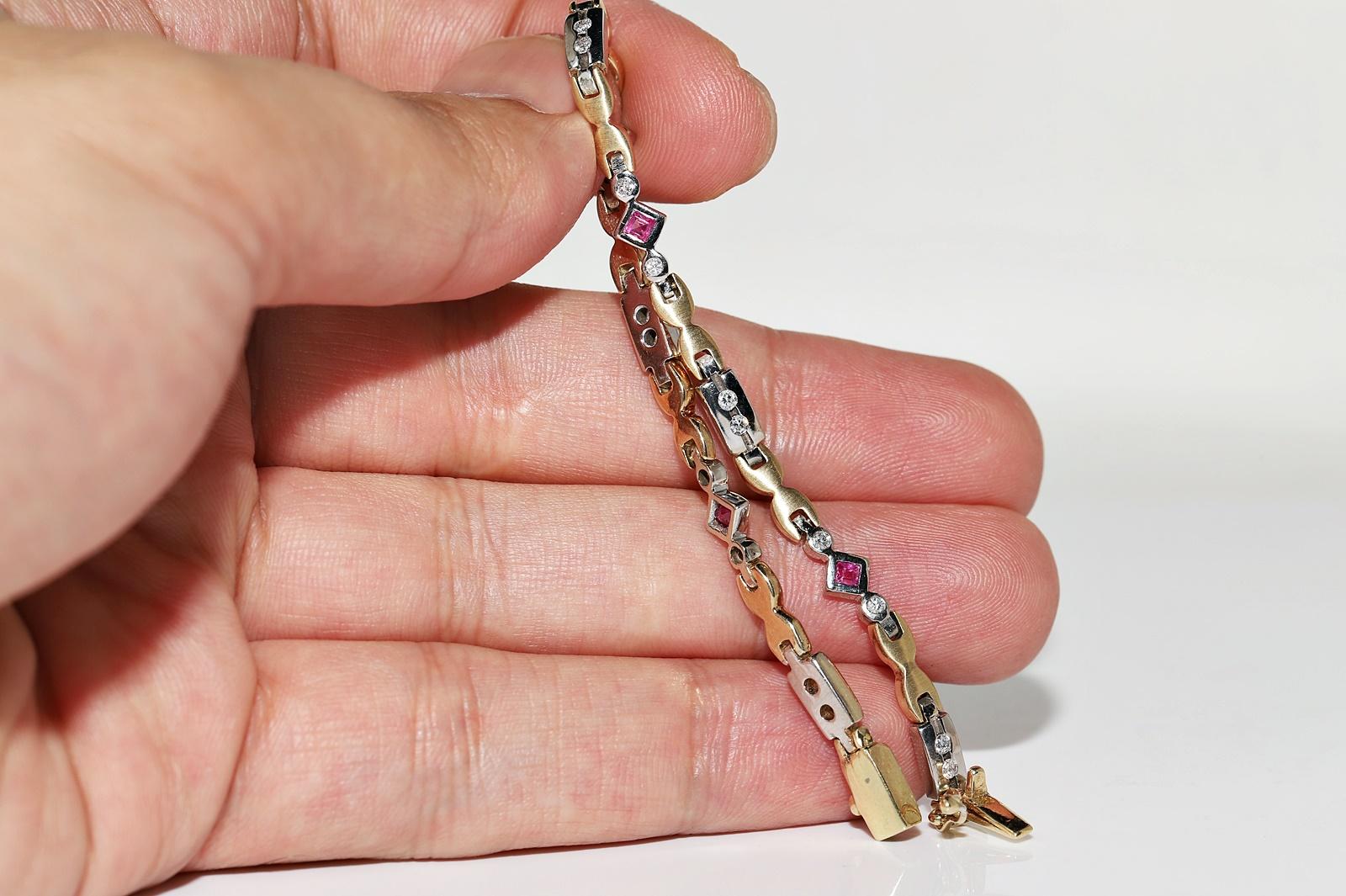 Vintage Circa 1980er Jahre 14k Gold natürlicher Diamant und Rubin verziertes Tennisarmband 9