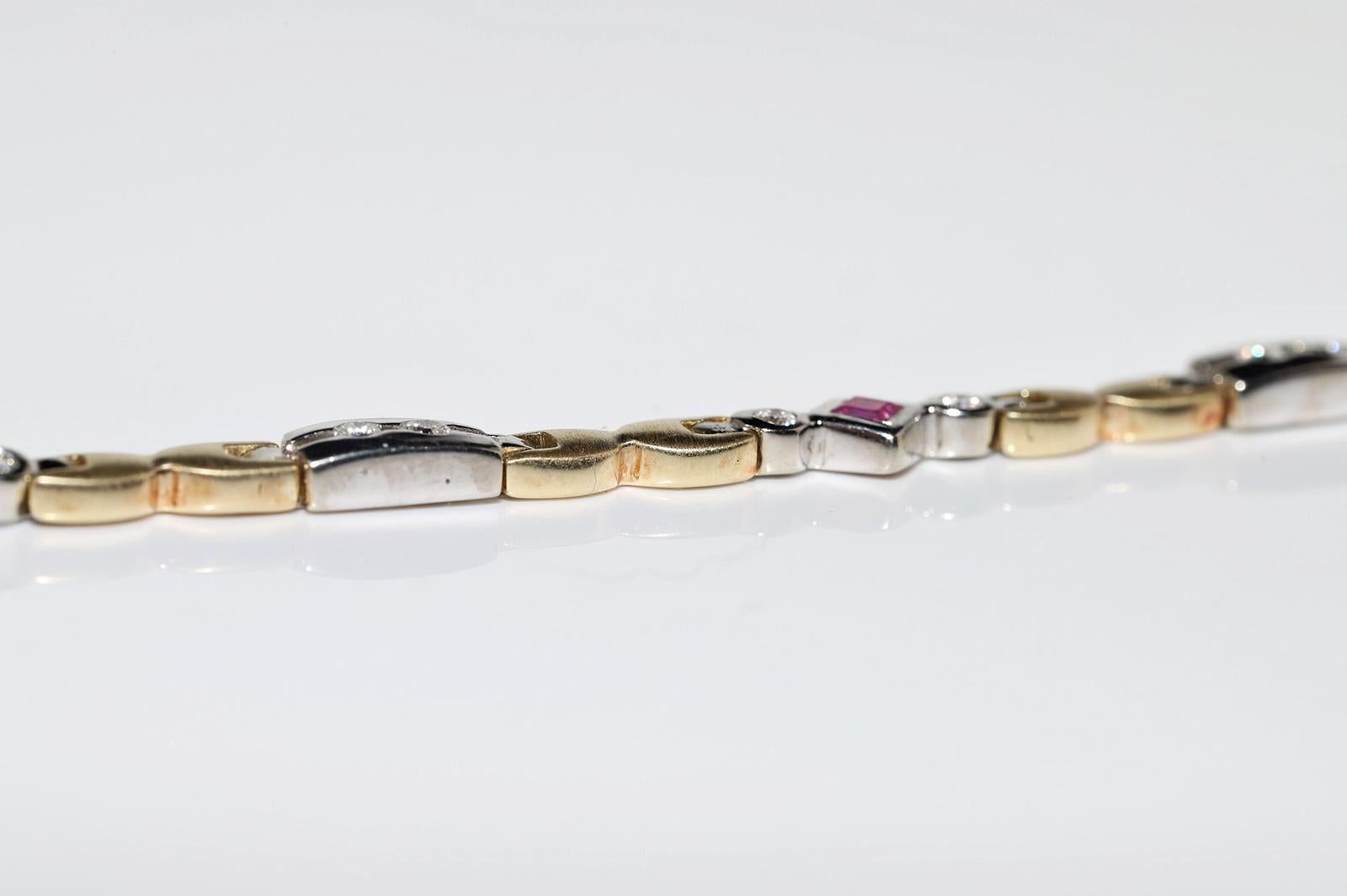 Vintage Circa 1980er Jahre 14k Gold natürlicher Diamant und Rubin verziertes Tennisarmband 10