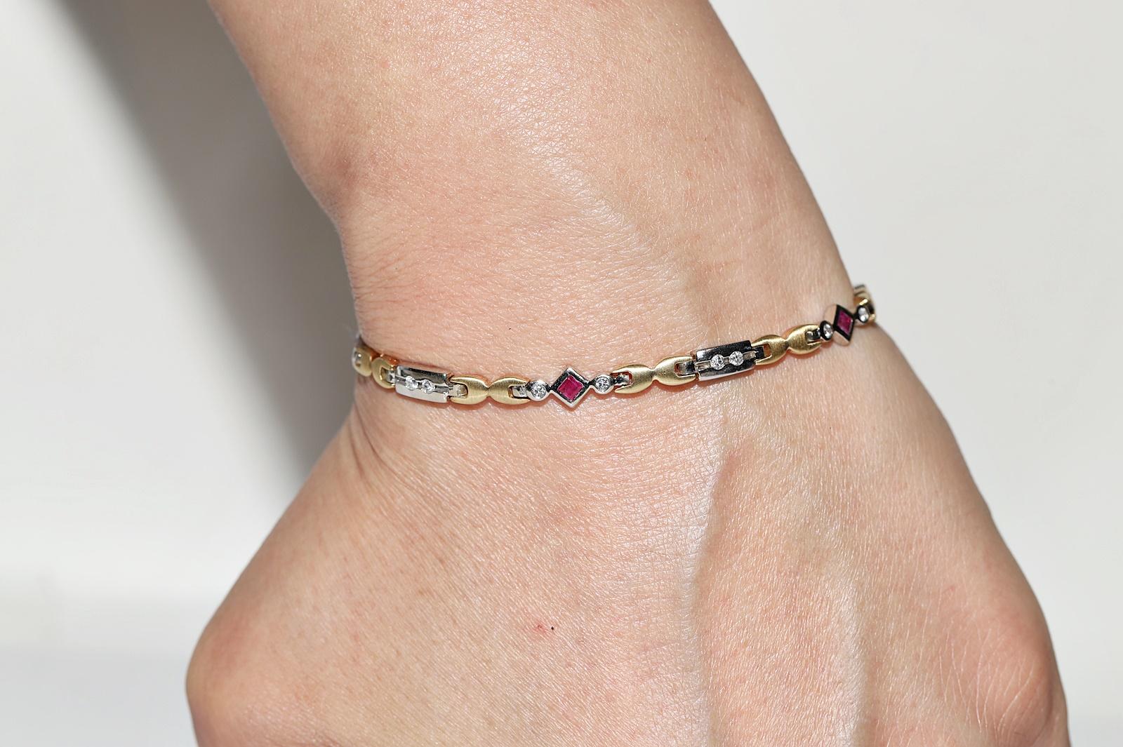 Vintage Circa 1980s 14k Gold Natural Diamond And Ruby Decorated Tennis Bracelet  For Sale 13